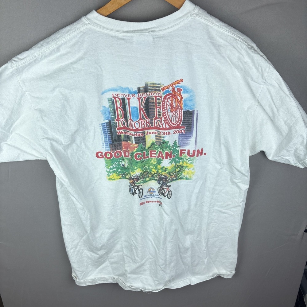 Vintage Y2K Denver‎ Bike To Work Day Mens XL Back Graphic 2001 'Good Clean Fun'